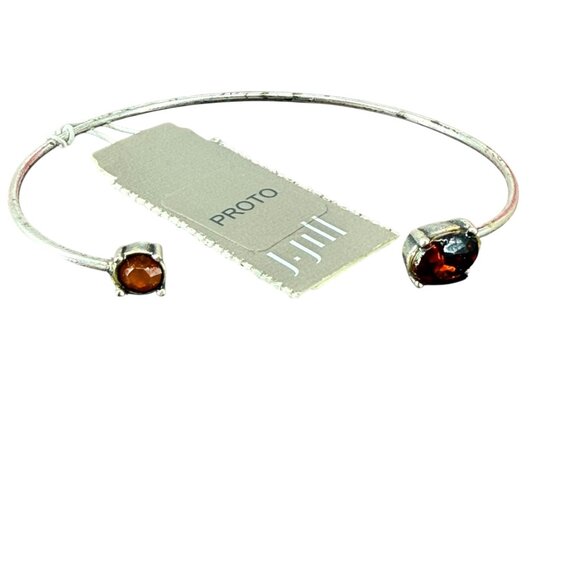 J. Jill Bracelet Silver Tone Open Thin Bangle Cuff Red Double Stones Minimalist - Picture 5 of 13